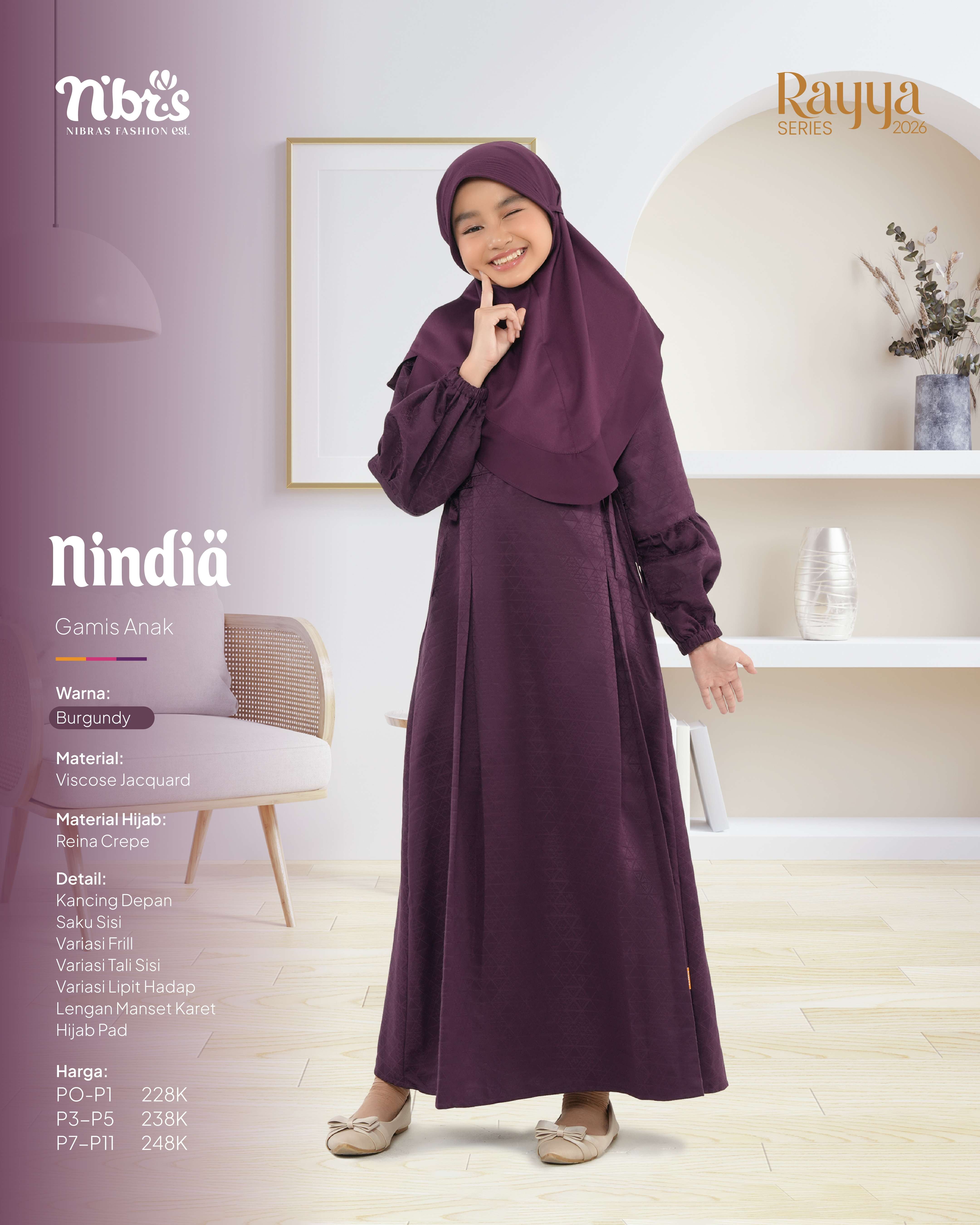 NIBRAS NINDIA GAMIS ANAK BURGUNDY