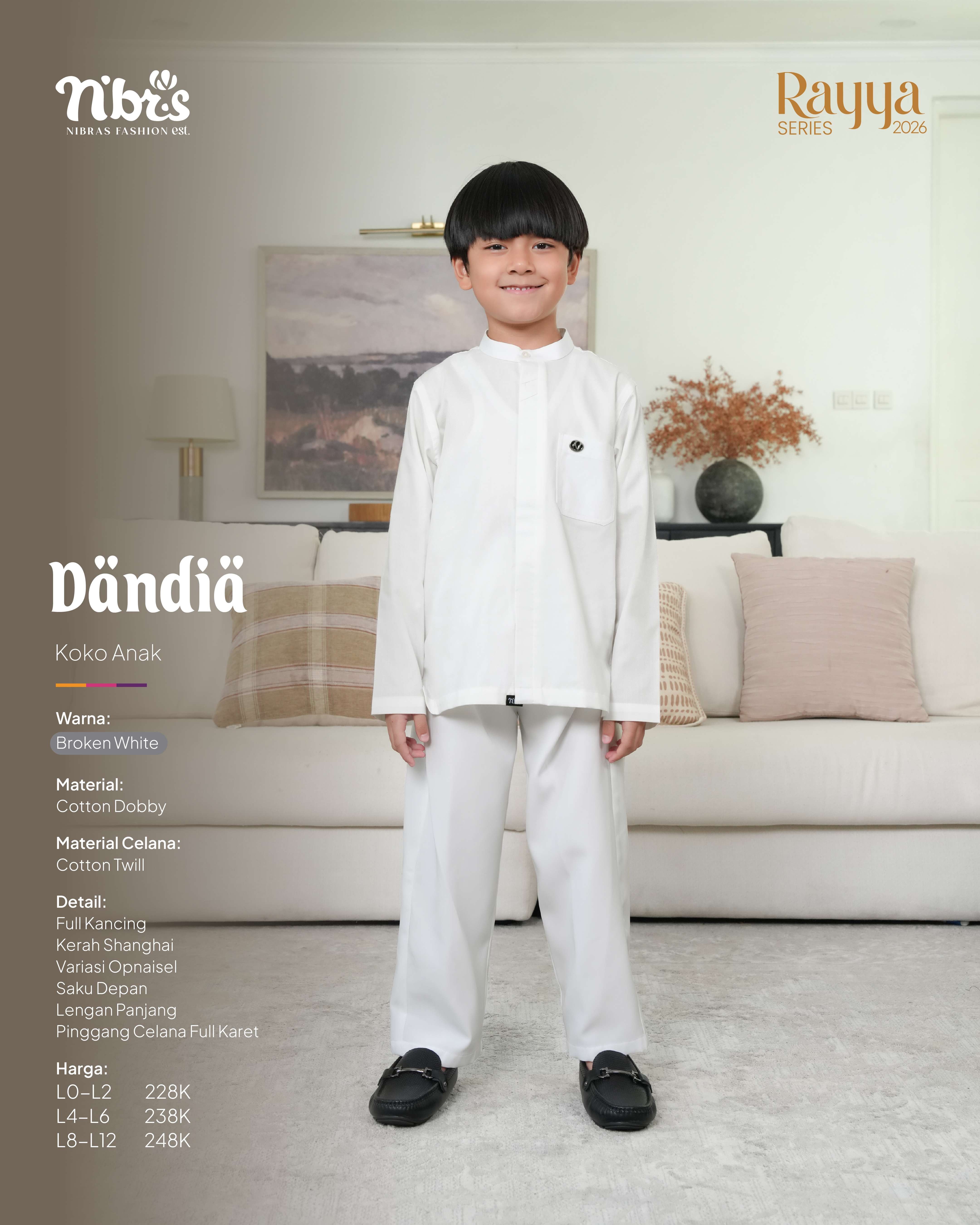 NIBRAS DANDIA KOKO ANAK PANJANG BROKEN WHITE
