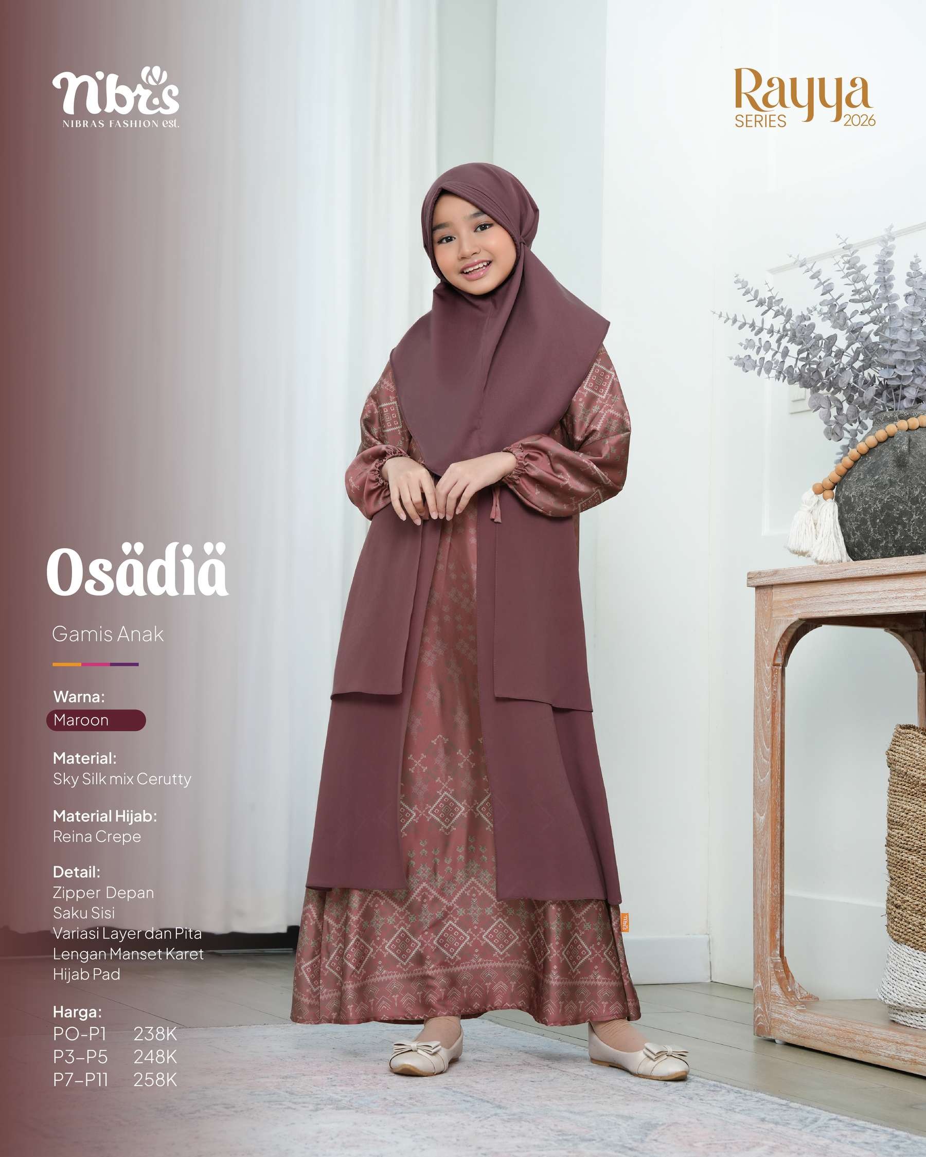 NIBRAS OSADIA GAMIS ANAK MAROON