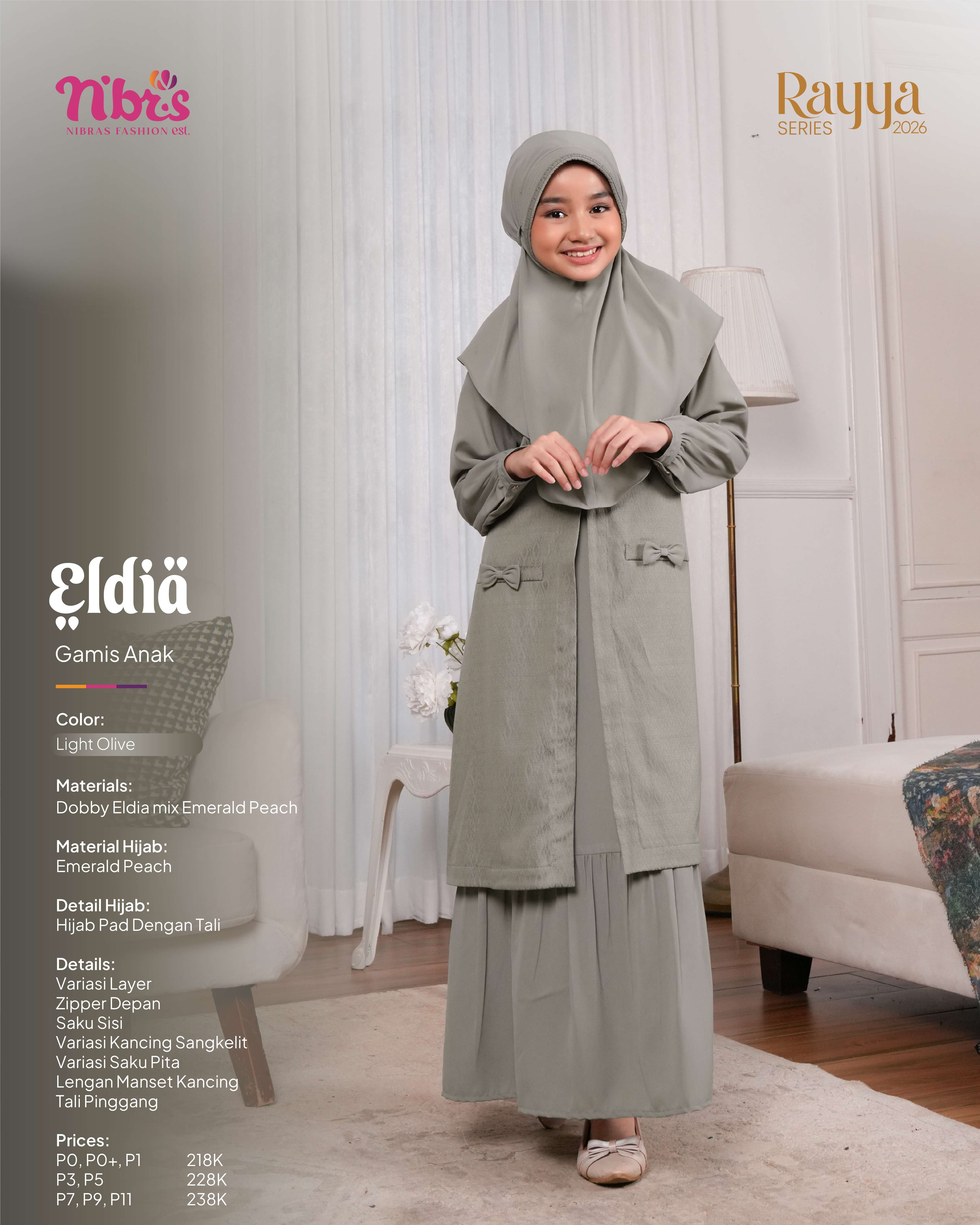 NIBRAS ELDIA GAMIS ANAK LIGHT OLIVE