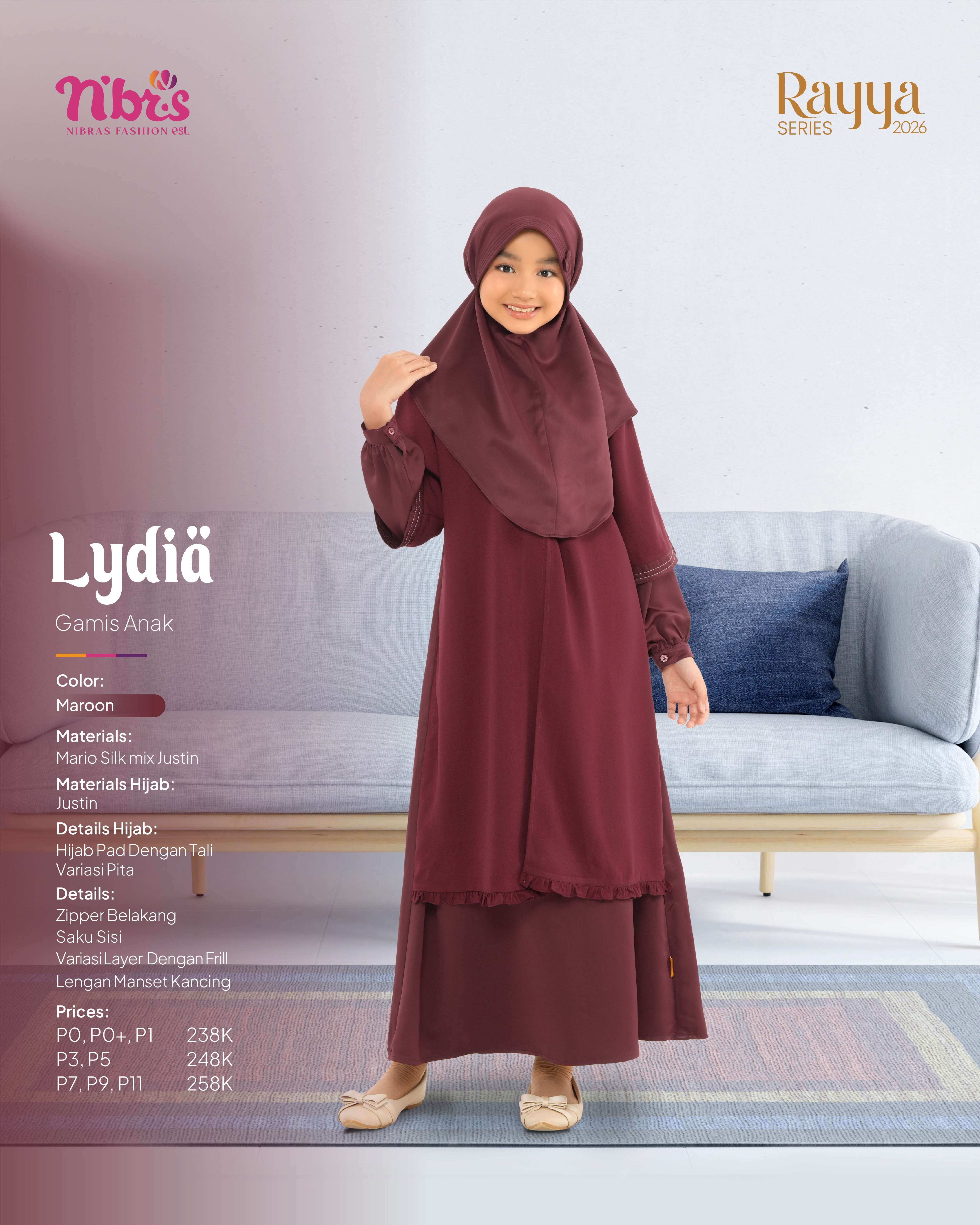 NIBRAS LYDIA GAMIS ANAK MAROON