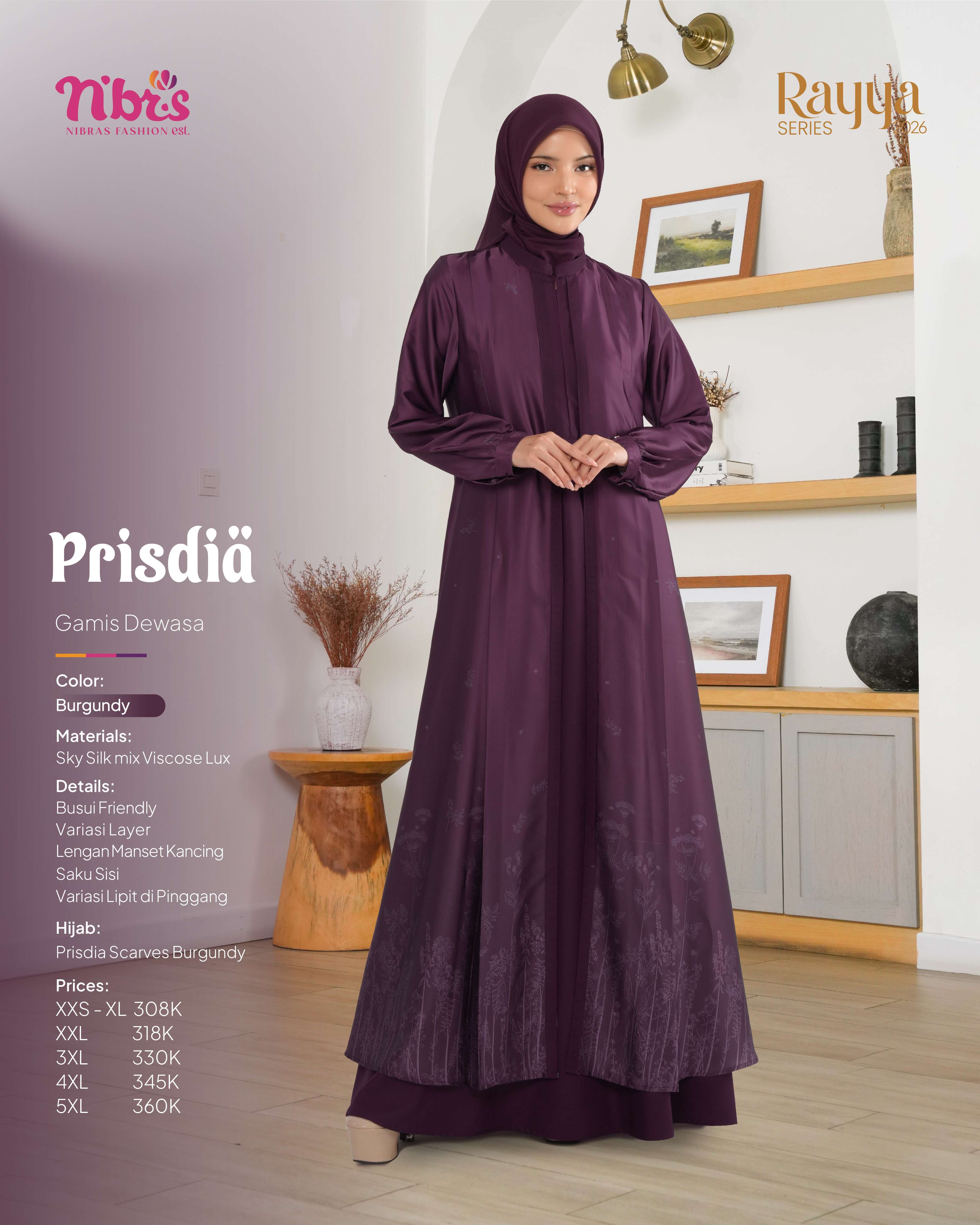 NIBRAS PRISDIA GAMIS BURGUNDY