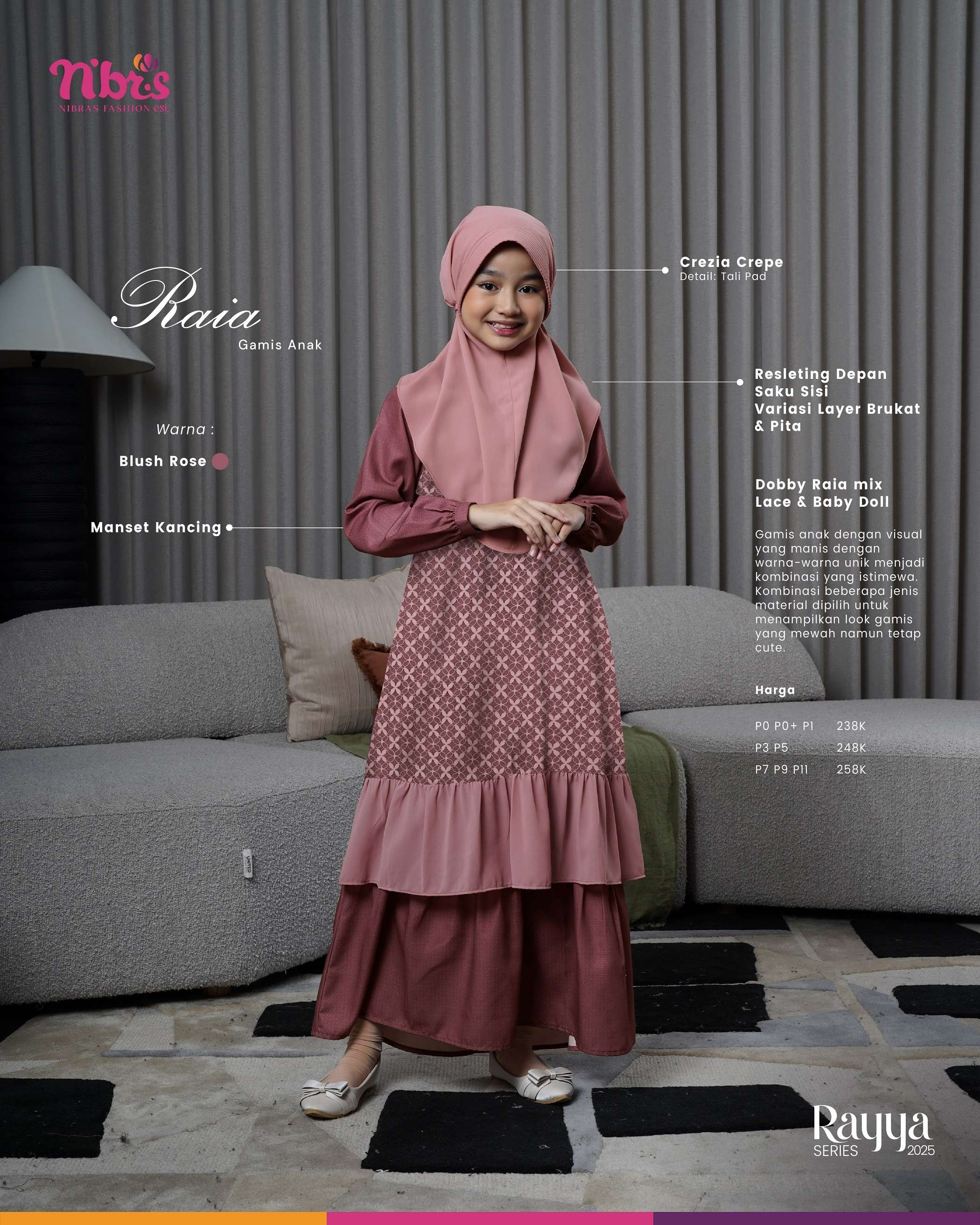 NIBRAS RAIA GAMIS ANAK BLUSH ROSE