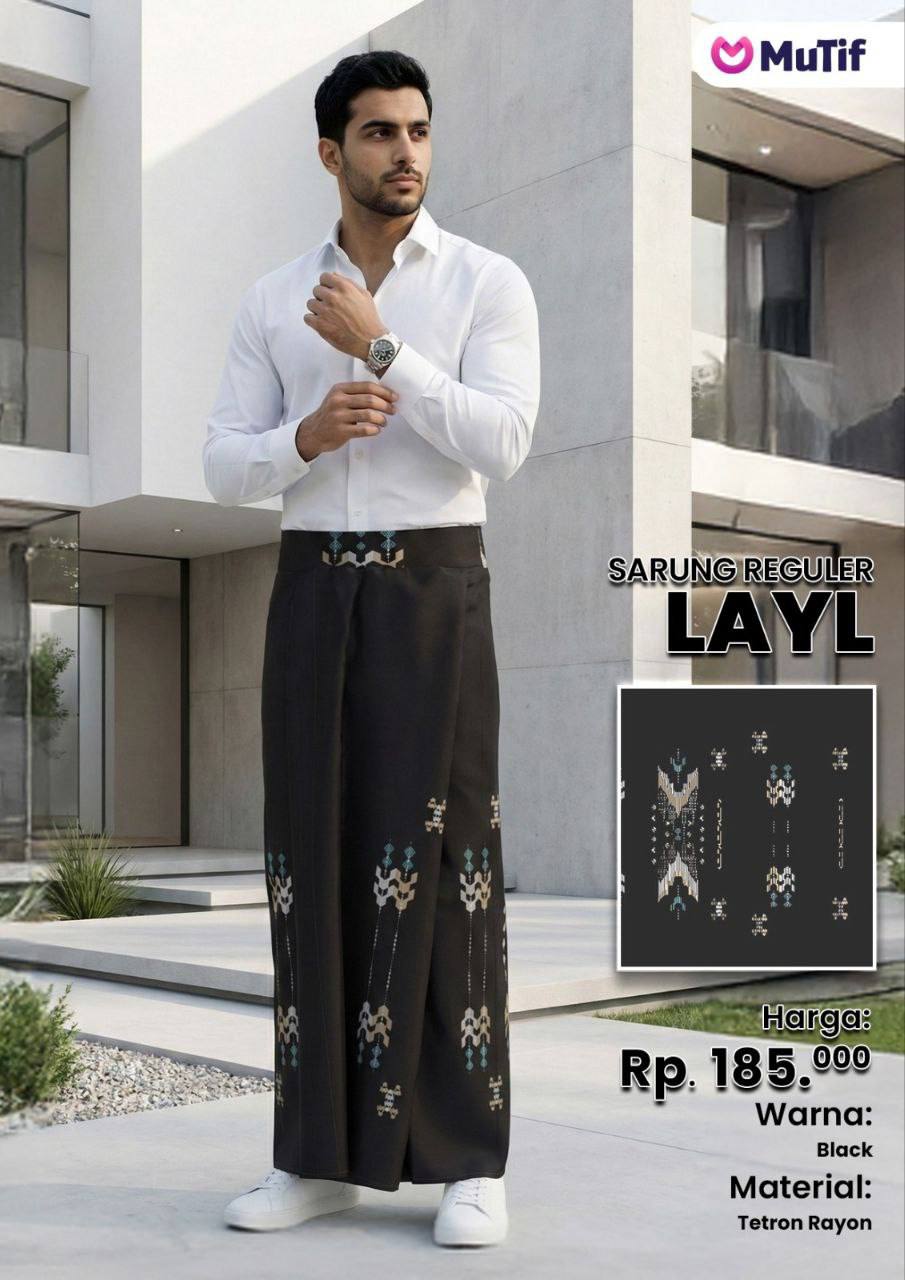 MUTIF SARUNG TENUN LAYL BLACK GRADE B