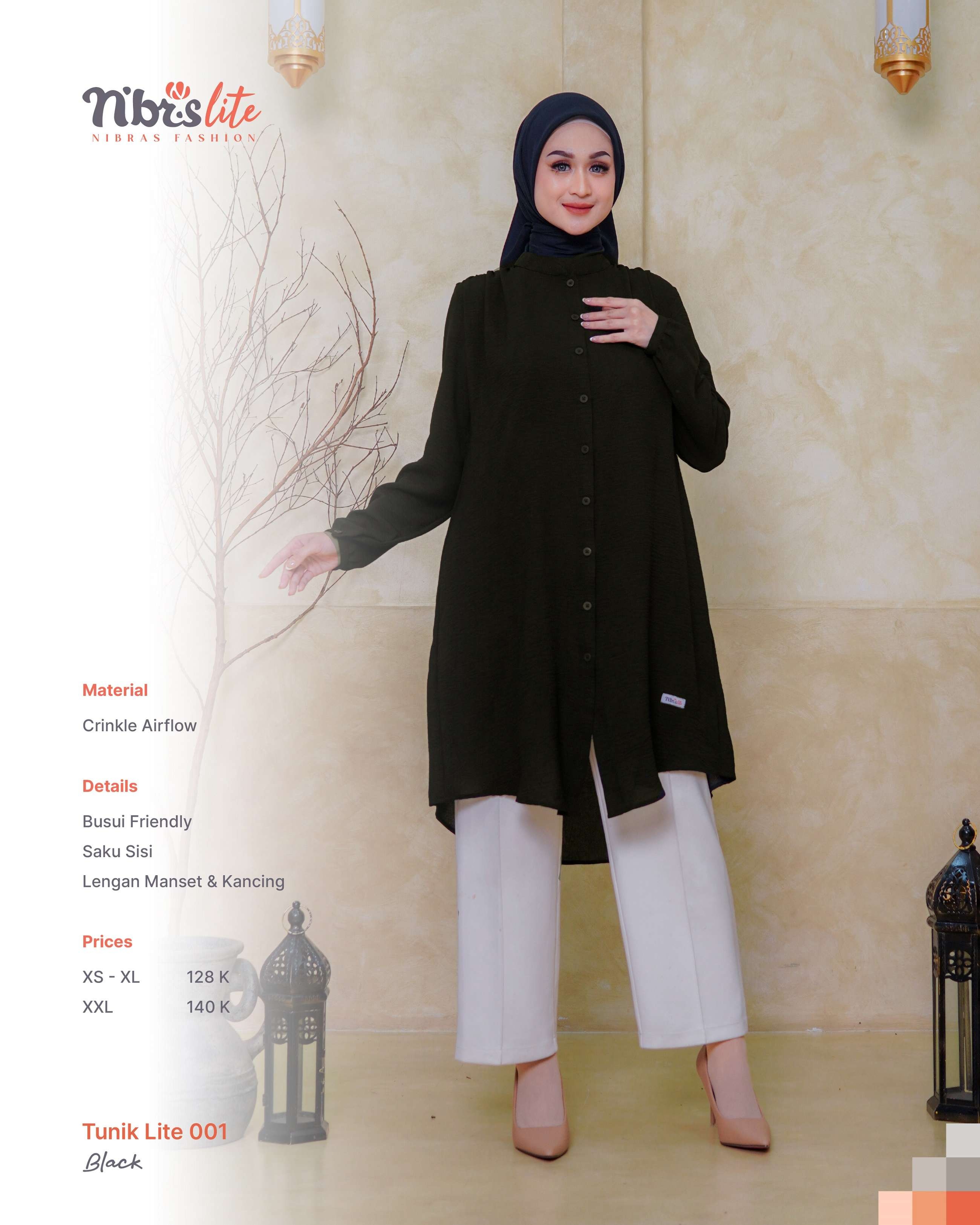 NIBRAS TUNIK LITE 001 BLACK