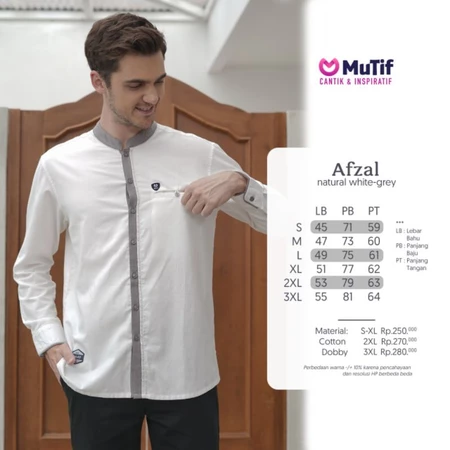 MUTIF AFZAL LONG SLEEVE NATURAL WHITE - GREY