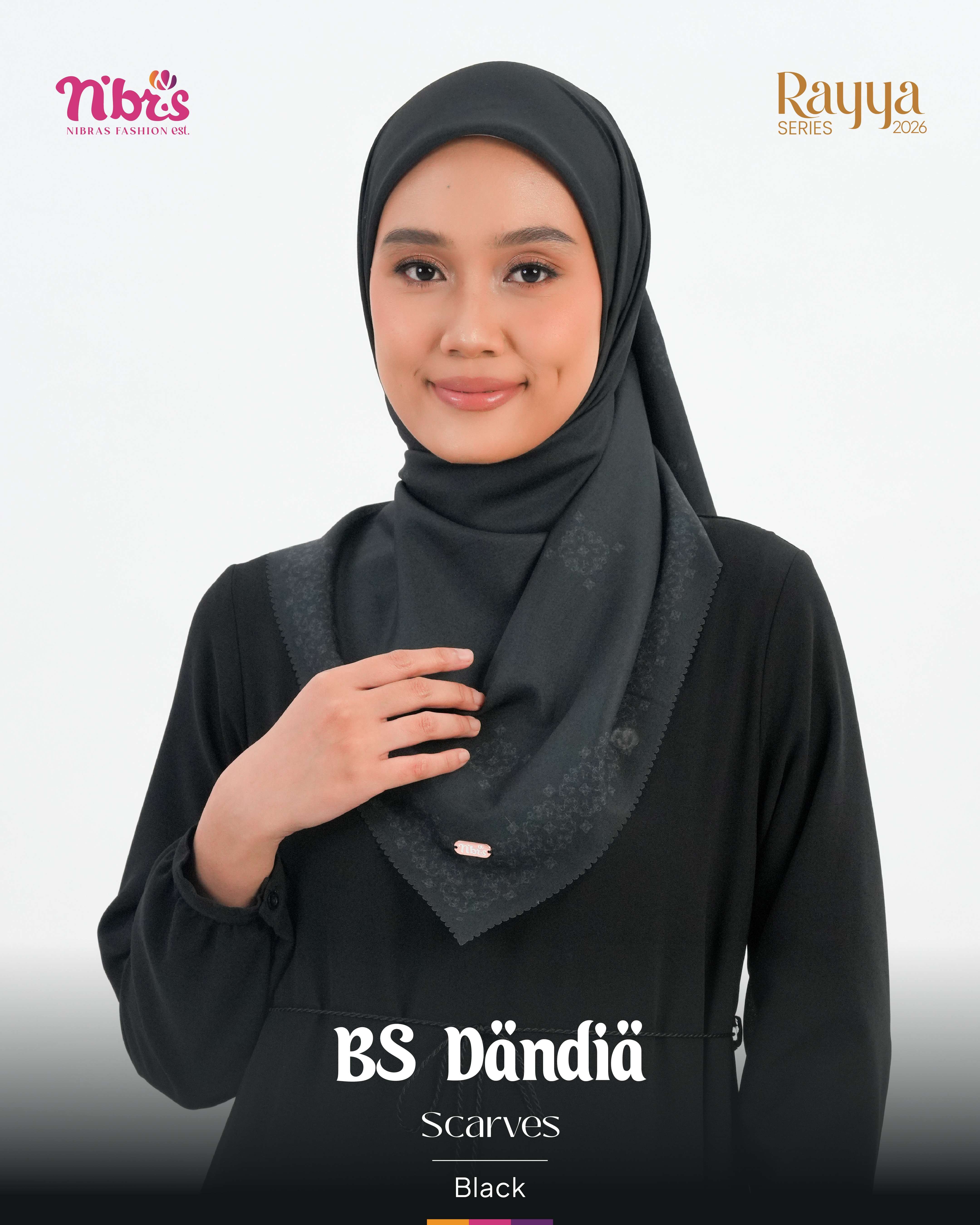 NIBRAS HIJAB BS DANDIA SCARVES BLACK ALL SIZE