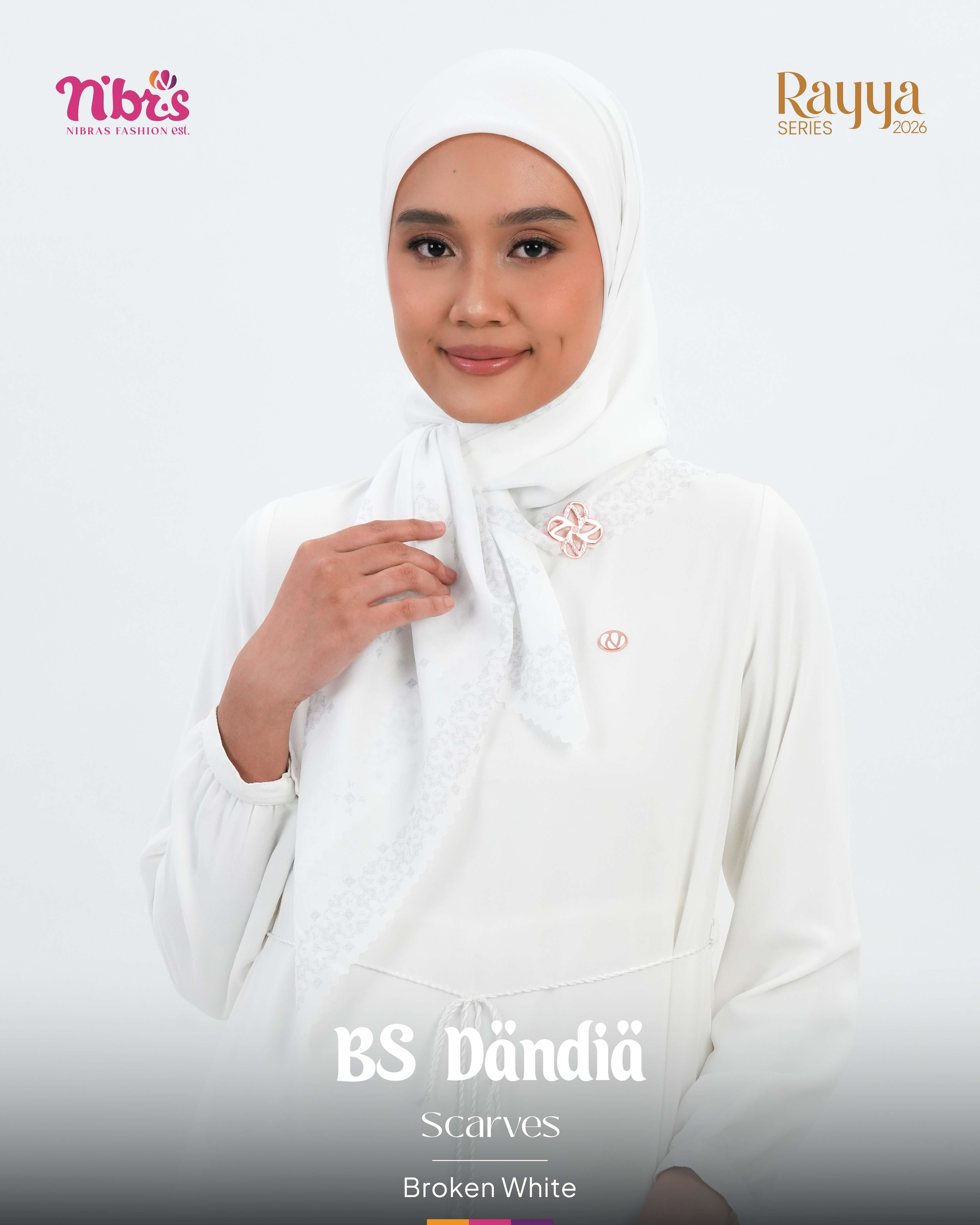 NIBRAS HIJAB BS DANDIA SCARVES BROKEN WHITE ALL SIZE