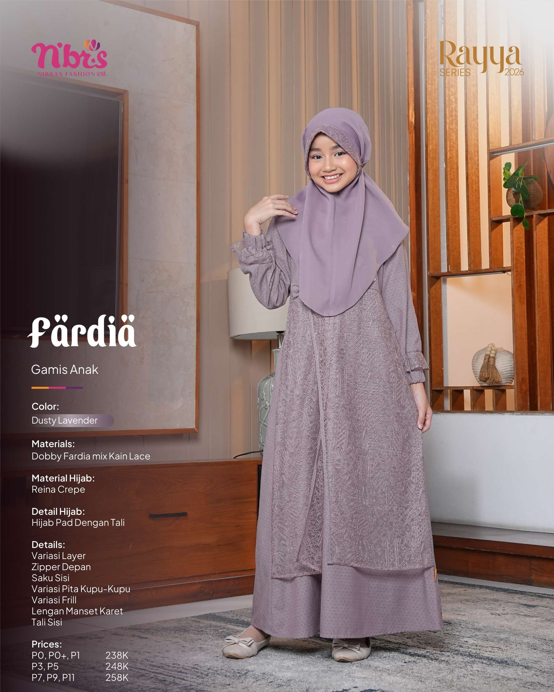 NIBRAS FARDIA GAMIS ANAK DUSTY LAVENDER